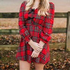 Cupshe Red Plaid Long Sleeve Dress